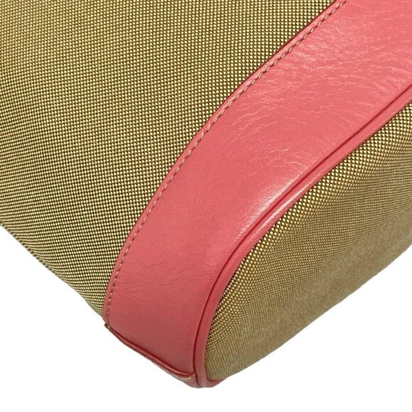 Auth PRADA Logo Jacquard Beige Pink Canvas Leather Shoulder Bag - Picture 4 of 16